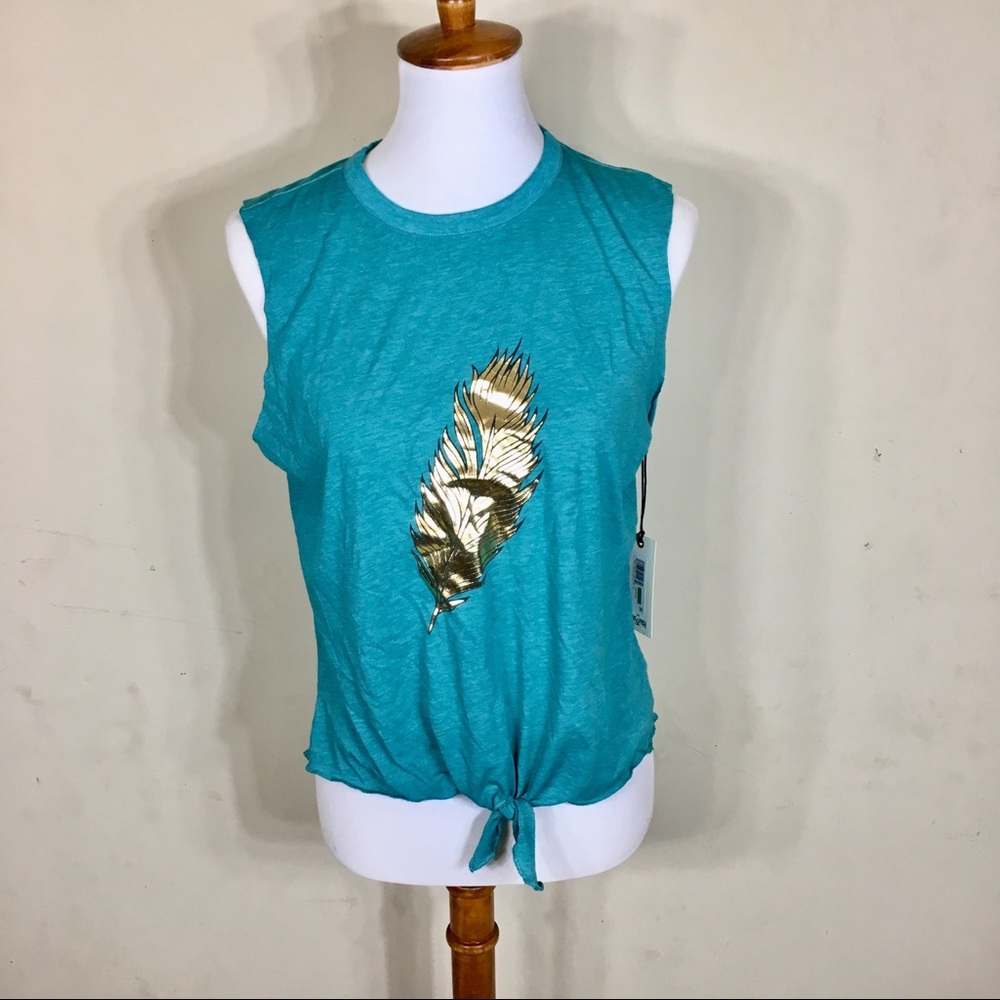 NWT Warrior Teal Top With Golden Feather